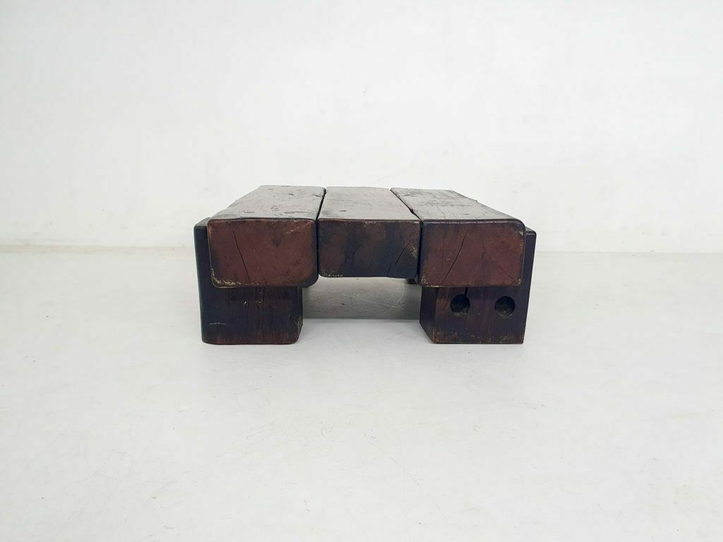 Mid Century Brutalist Massief Houten Salontafel, Nederland, Ca. Jaren 1970 photo for sale