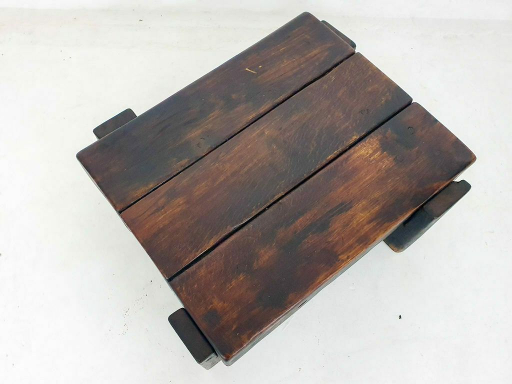 Furniture Mid Century Brutalist Solid Wooden Coffee Table, The Netherlands 1970's photo