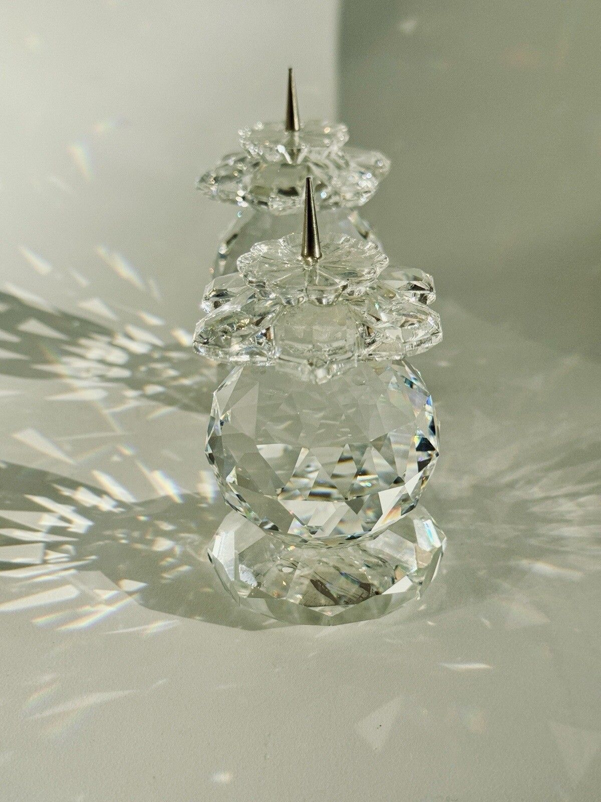 A Rare Pair Of Swarovski Crystal Faceted Pin Style Candle Holders Model 103 photo vintage