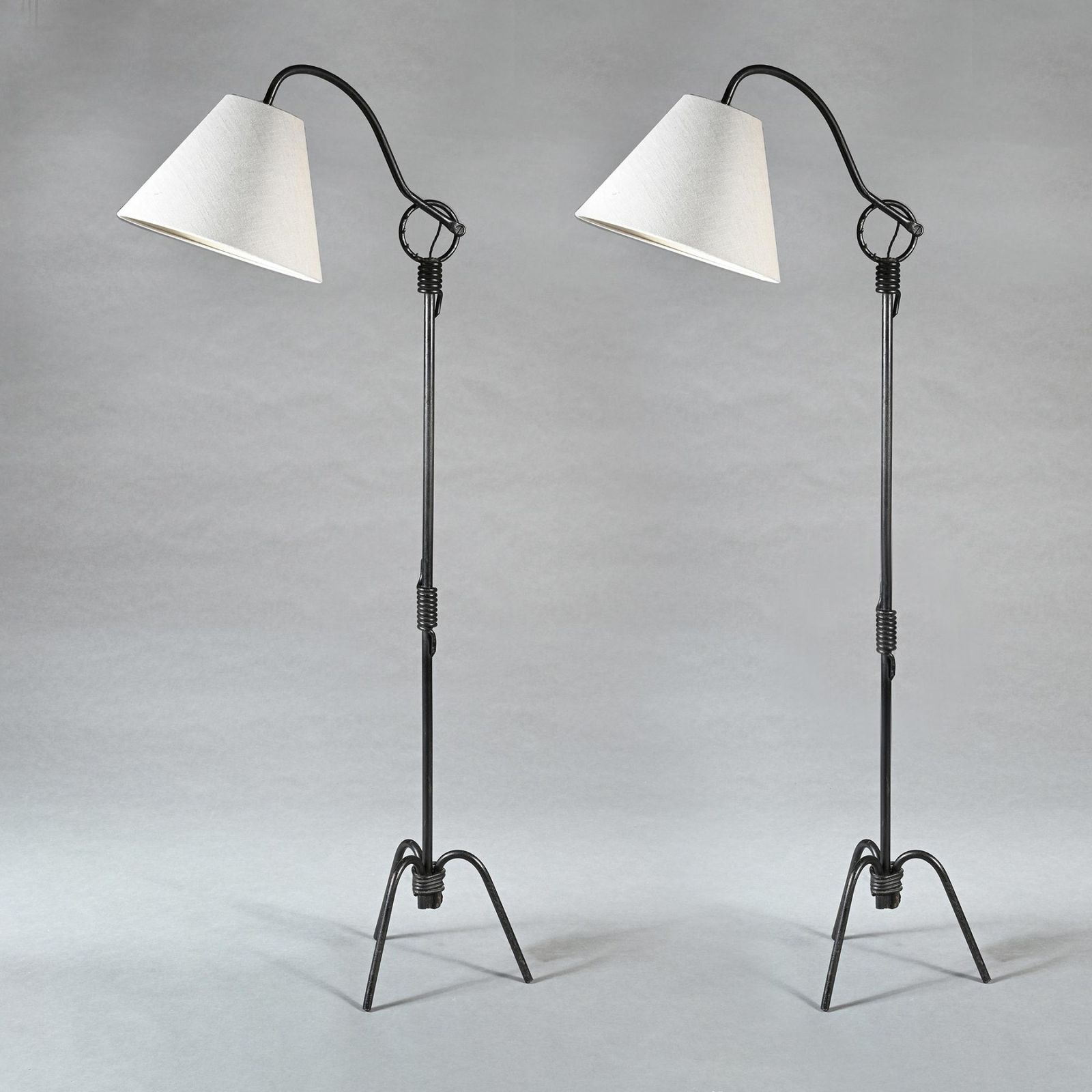Pair Of Jean Royère Adjustable Iron Floor Lamp