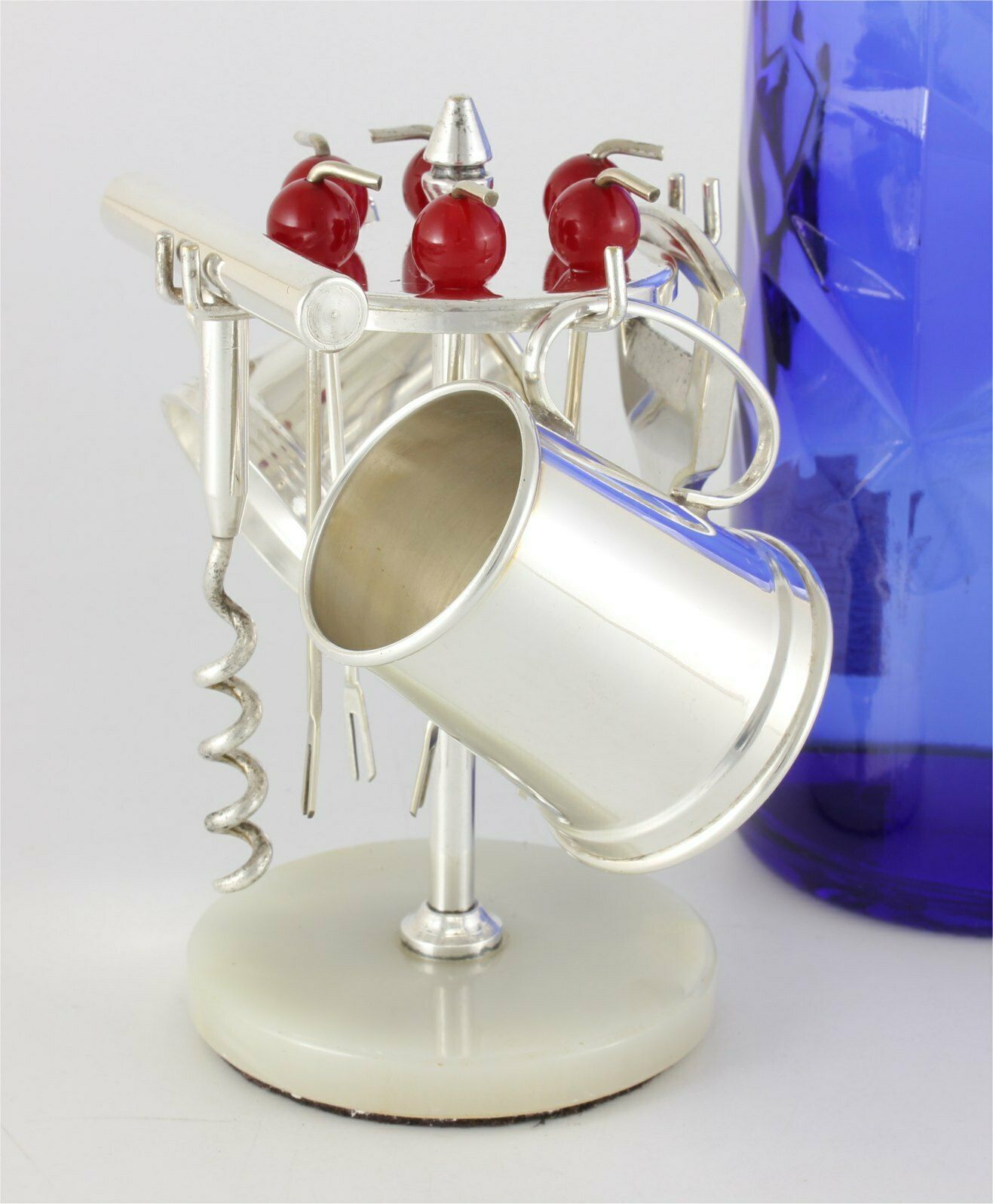 Vintage Bar Accessory Set. Silver Plate Cherry Cocktail Picks. Ph Vogel.