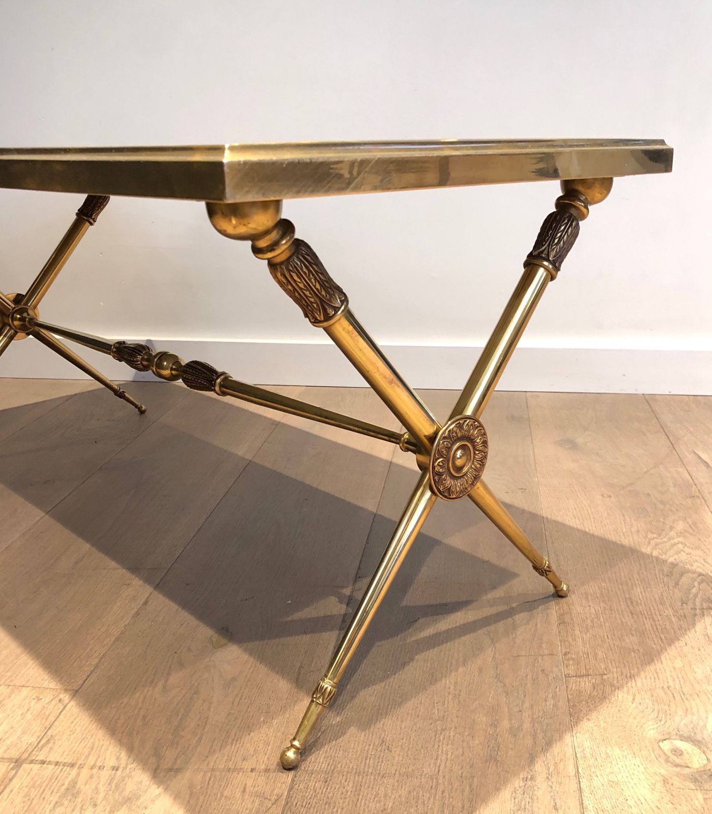 Neoclassical Style Coffee Table In Brass And Marble In The Style Of Raymond Subes photo buy