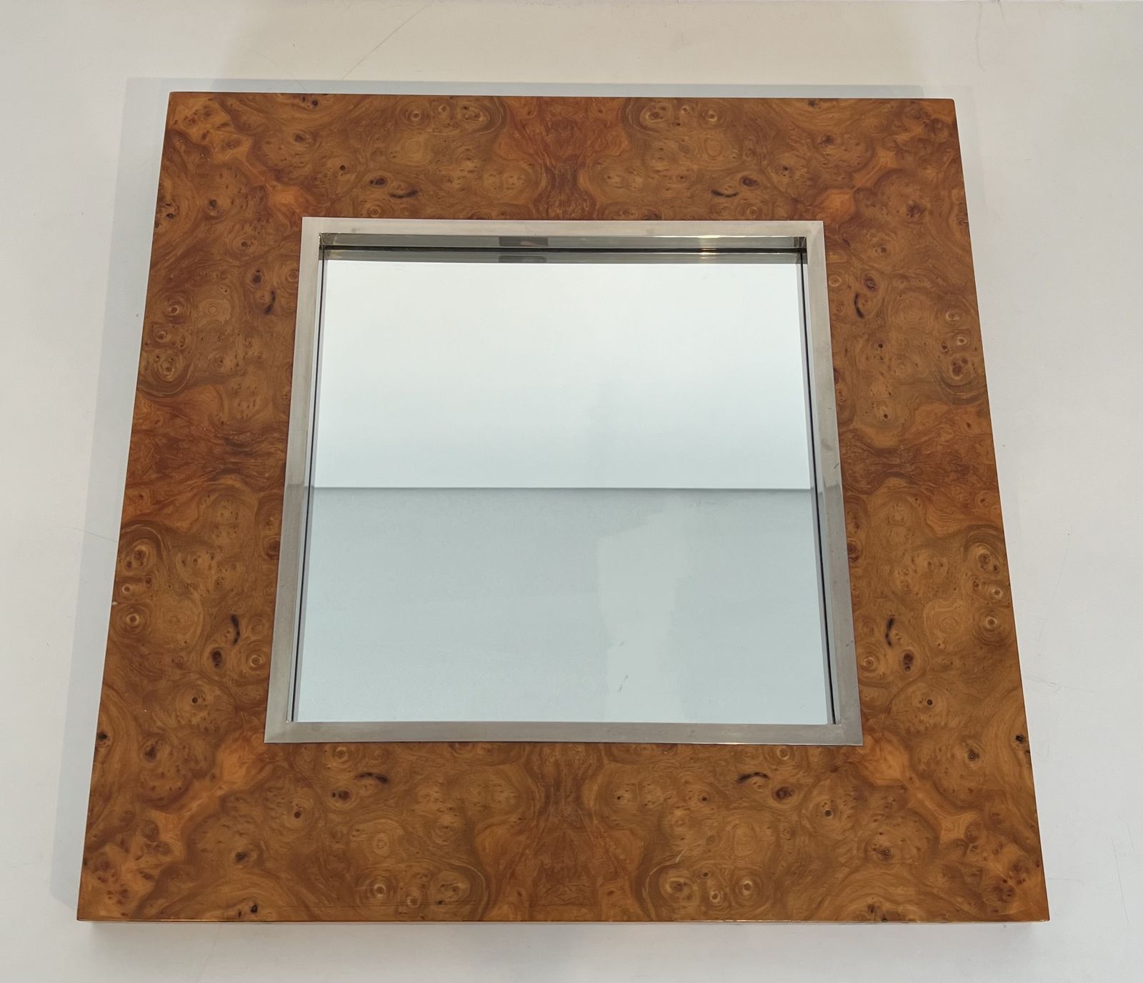 Willy Rizzo Elm Burl Veneer And Chrome Mirror photo furniture