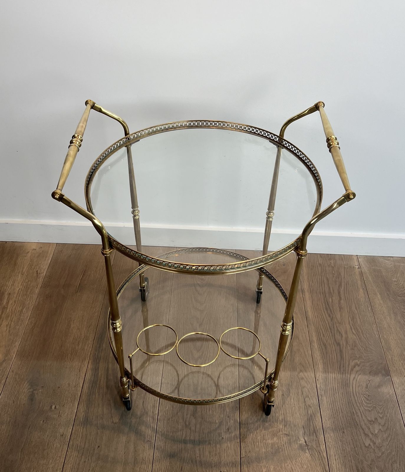 photo for sale Round Brass Trolley In The Style Of Maison Jansen