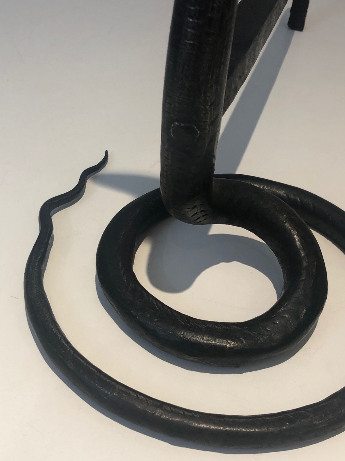 photo vinterior Pair Of Wrought Iron Cobra Andirons In The Style Of Edgar Brandt