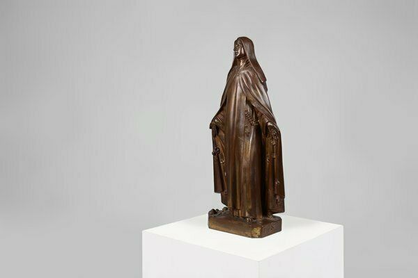 Large Holy Maria Statue In Bronze Painted Plaster, Belgium, 1930s photo Art