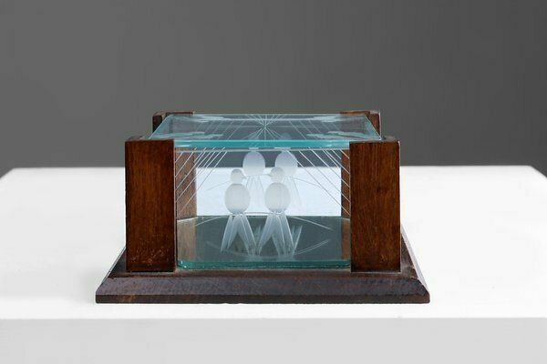Art Deco Jewelry Box In Facet Cut Glass And Oak, 1930s photo for sale