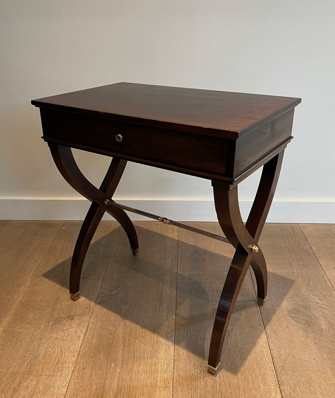 Neoclassical Style End Table In Mahogany And Brass In The Style Of Maison Jansen photo for sale