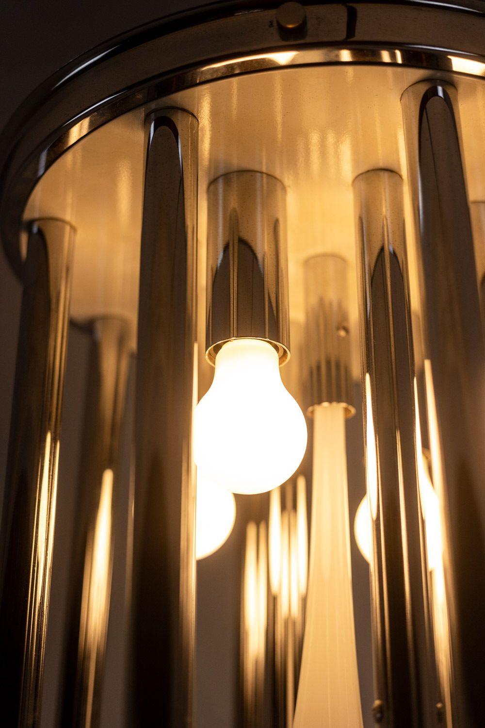 photo for sale Chandelier In Murano Glass And Chrome Metal. 1970s.