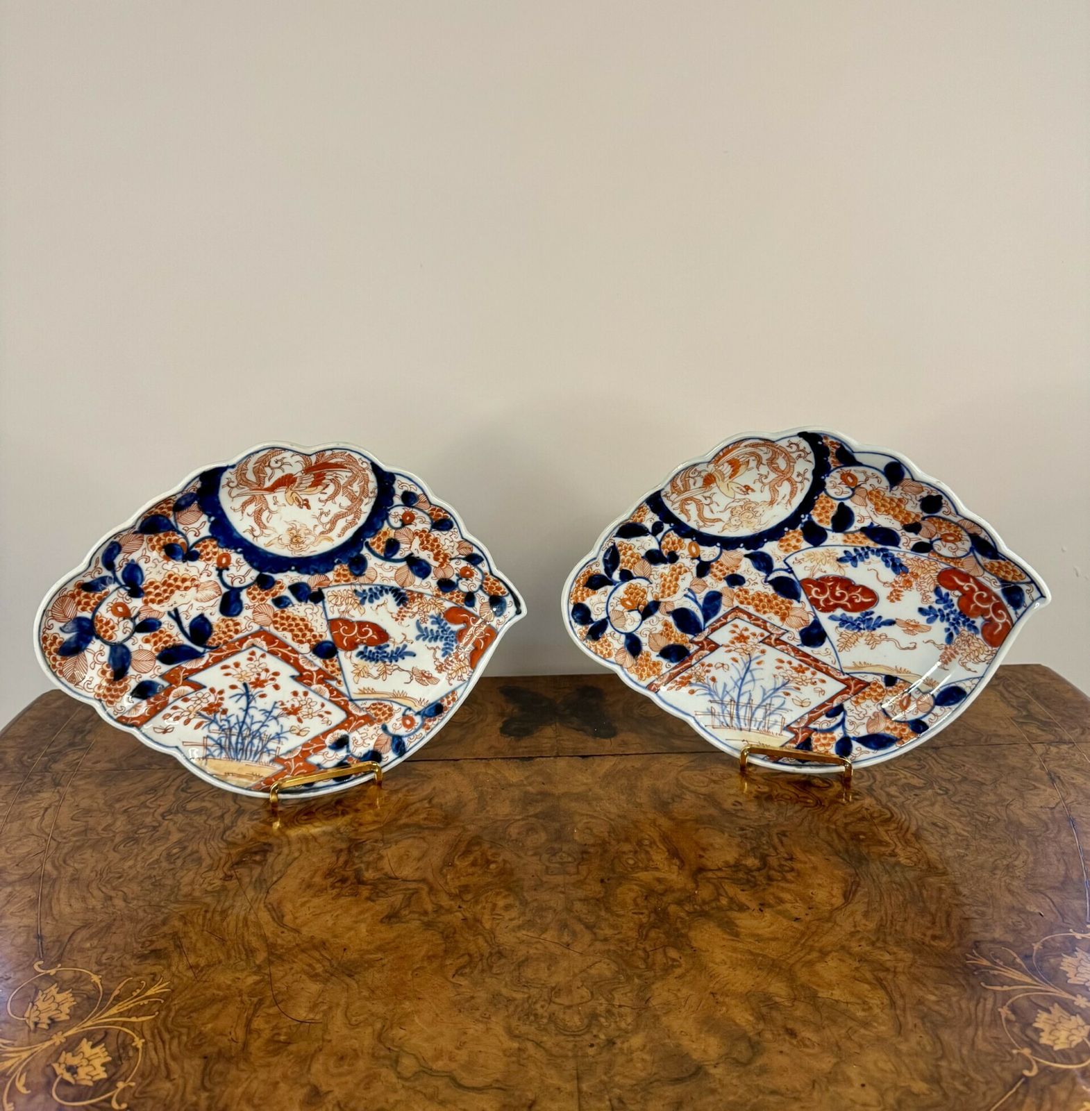 Quality Unusual Pair Of Antique Japanese Imari Shaped Plates photo for sale