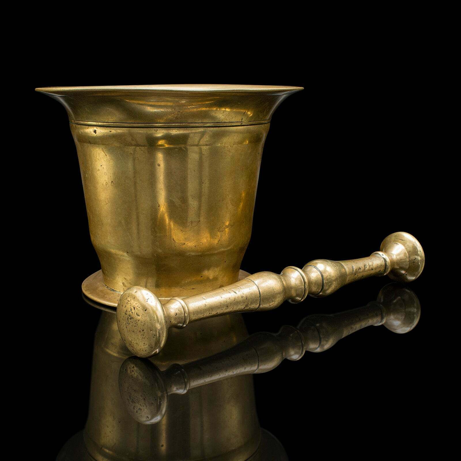 Antique Chemist's Mortar & Pestle, English Brass Apothecary Aid, Victorian, 1850 photo furniture
