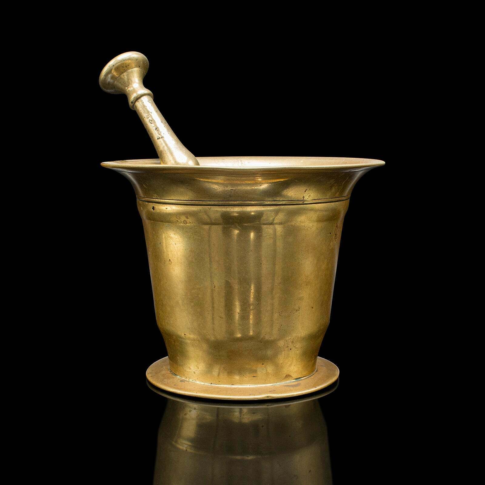 Antique Chemist's Mortar & Pestle, English Brass Apothecary Aid, Victorian, 1850 photo for sale