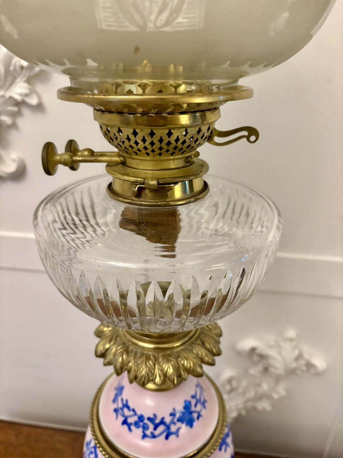 photo for sale Unusual Outstanding Quality Large Antique 19th Cenutry Porcelain Oil Lamp