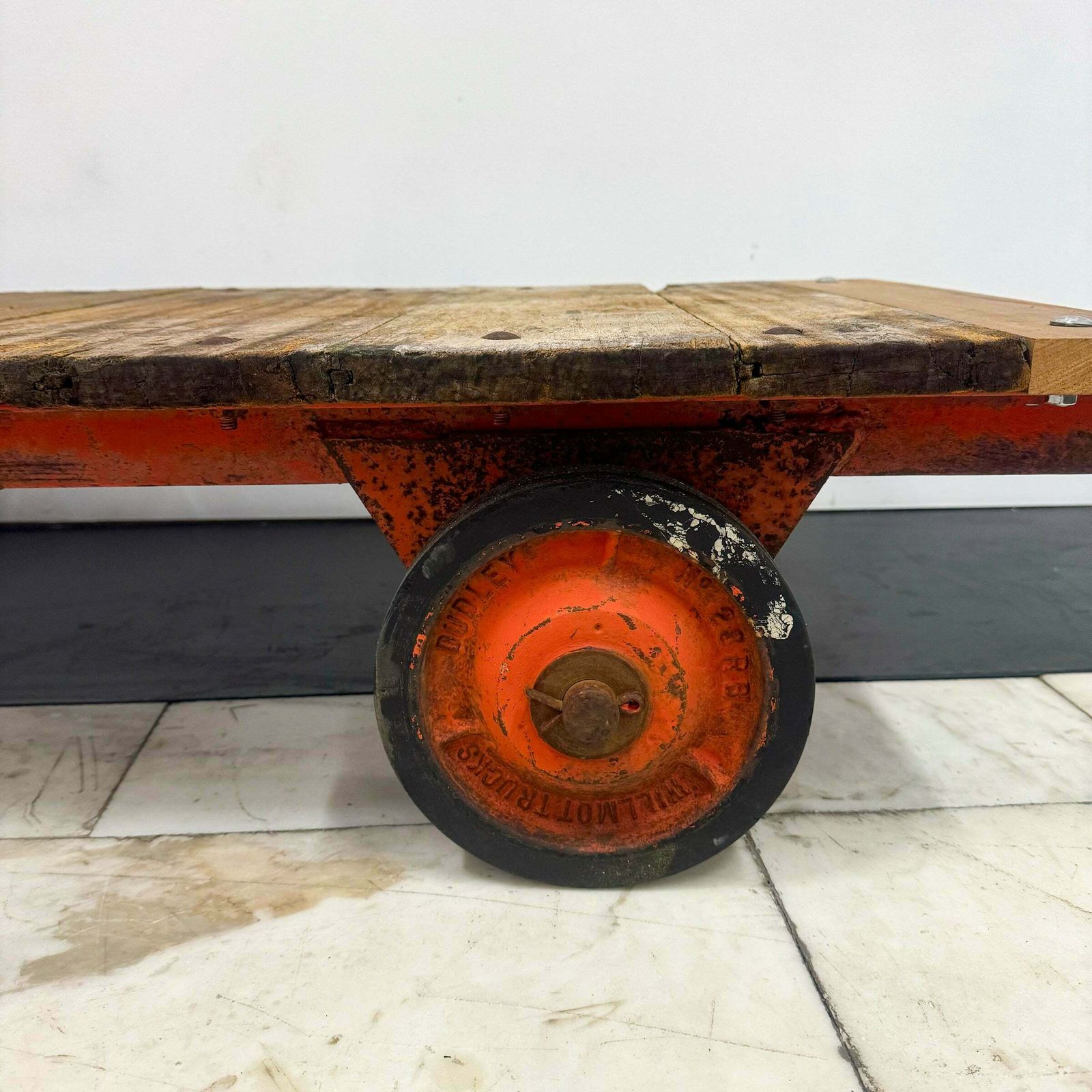 photo for sale Antique Wooden Tuglift Trolley