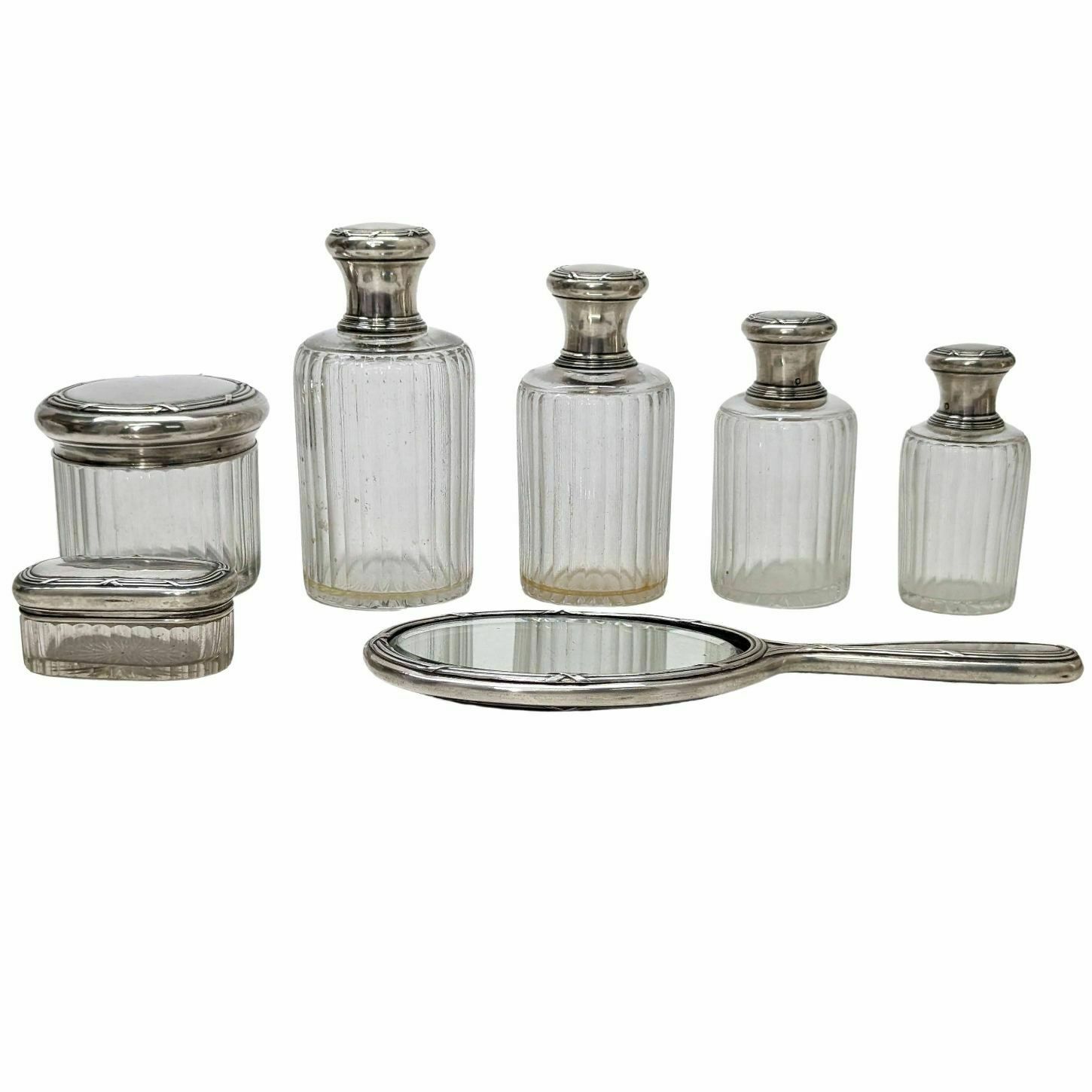 Toiletry Kit With Crystal Bottles And Silver Stoppers