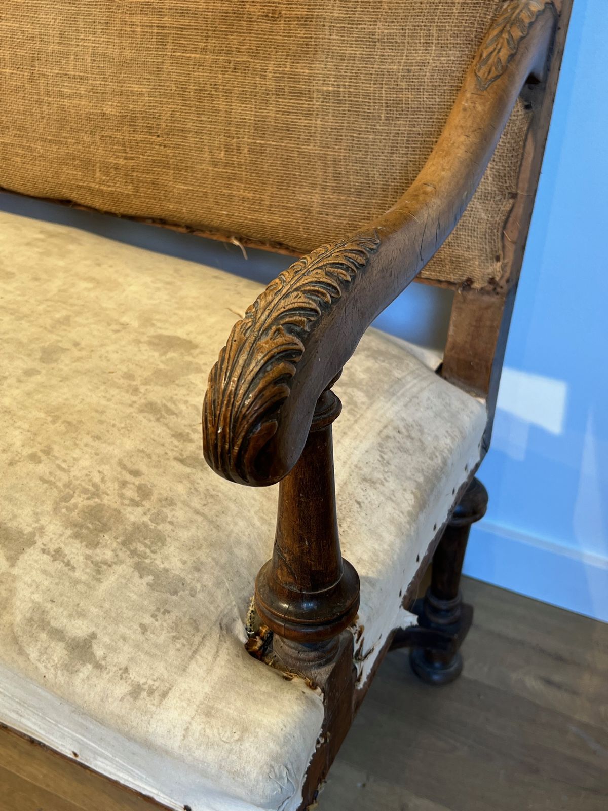 Louis XIII Style High Back Walnut Sofa photo vinterior
