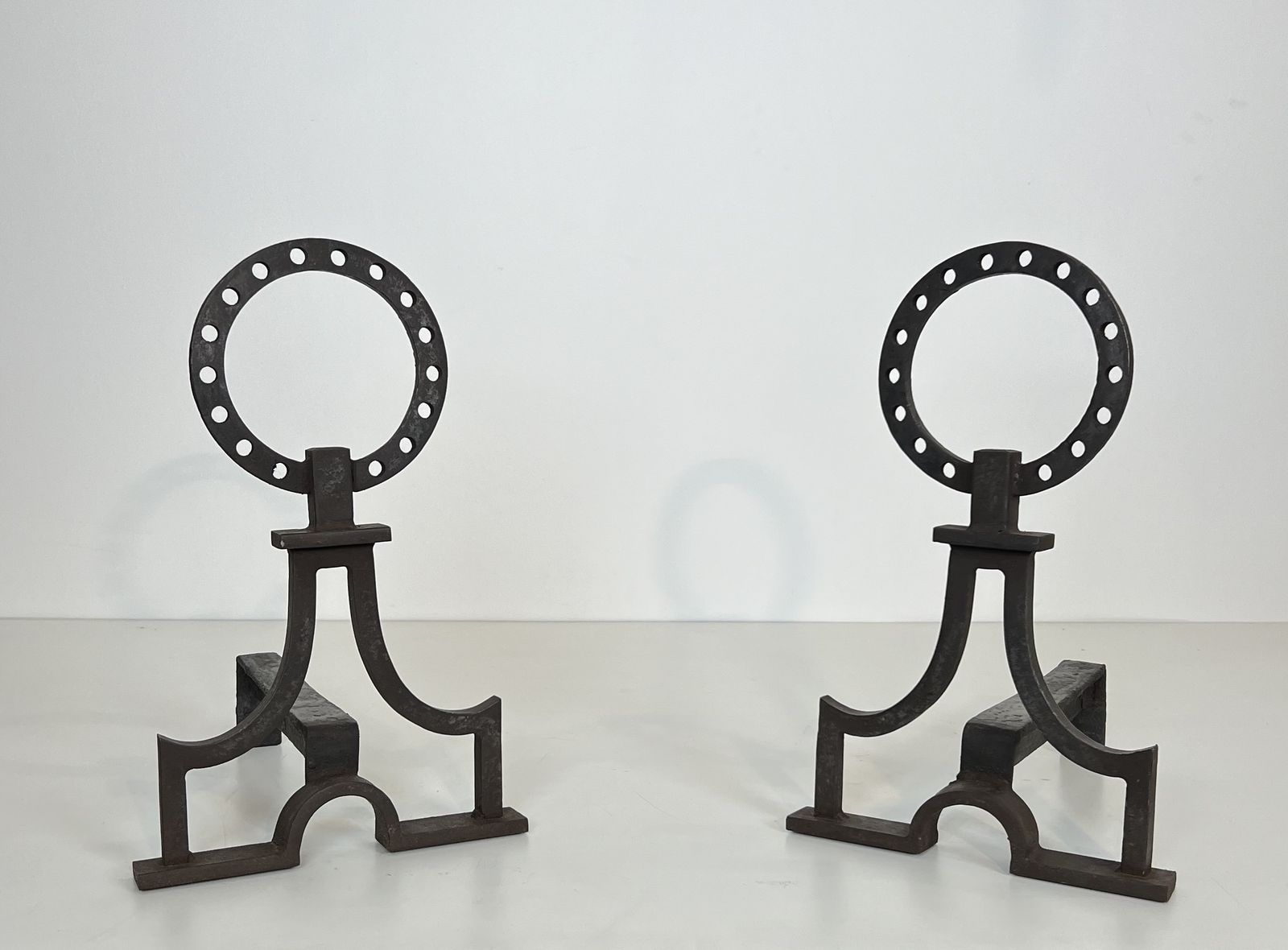 Pair Of Modernist Wrought Iron Andirons In The Style Of Gilbert Poillerat photo furniture