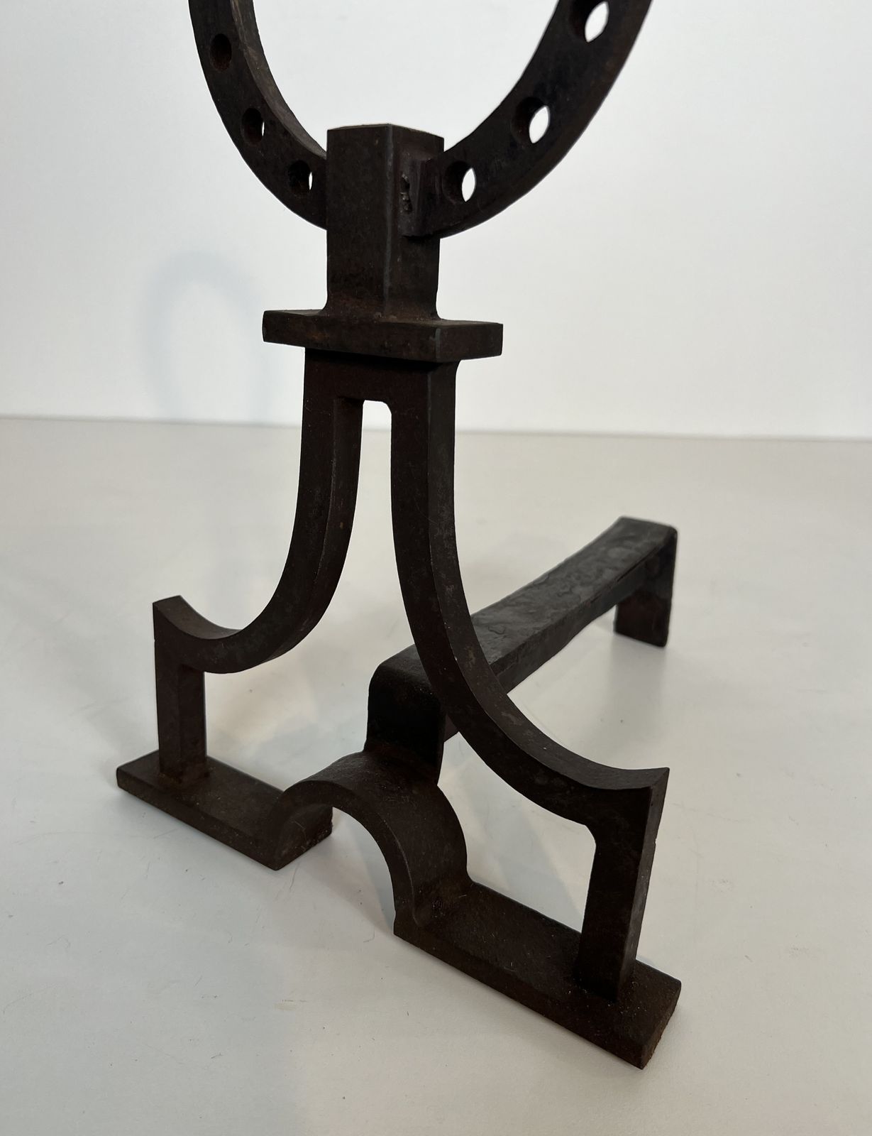 photo buy Pair Of Modernist Wrought Iron Andirons In The Style Of Gilbert Poillerat