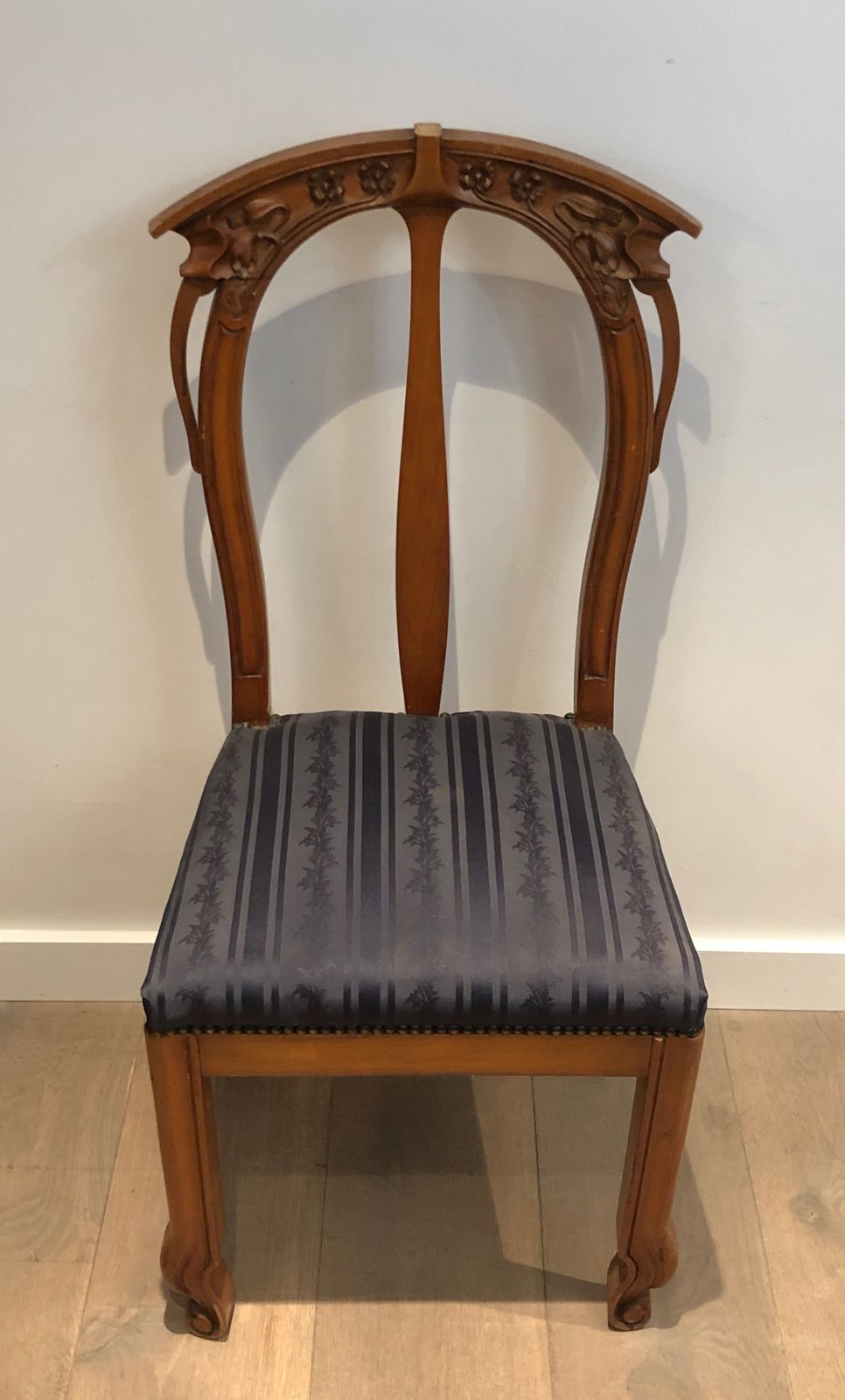 2250.0 Set Of 4 Cherry Wood Chairs Decorated With Flowers And Plants From The Art Nouveau Period photo