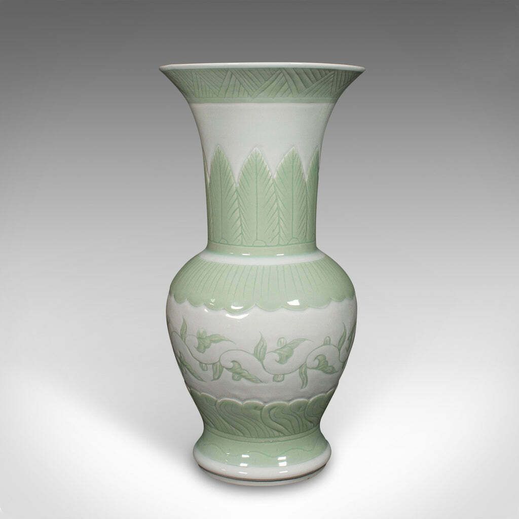 Large Antique Flower Urn, Chinese, Celadon Ceramic Display Vase, Victorian, 1900 photo for sale