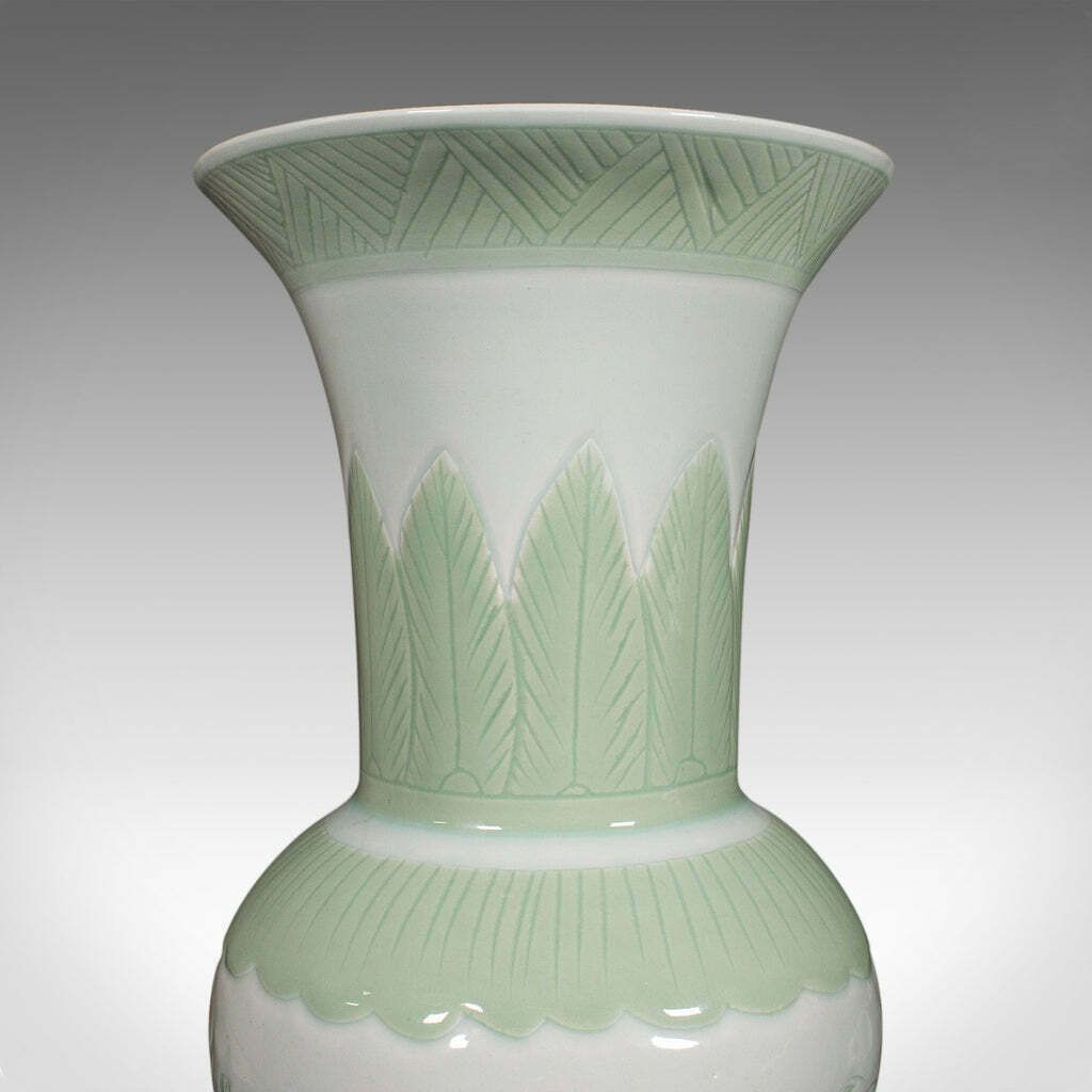 Large Antique Flower Urn, Chinese, Celadon Ceramic Display Vase, Victorian, 1900 photo vintage