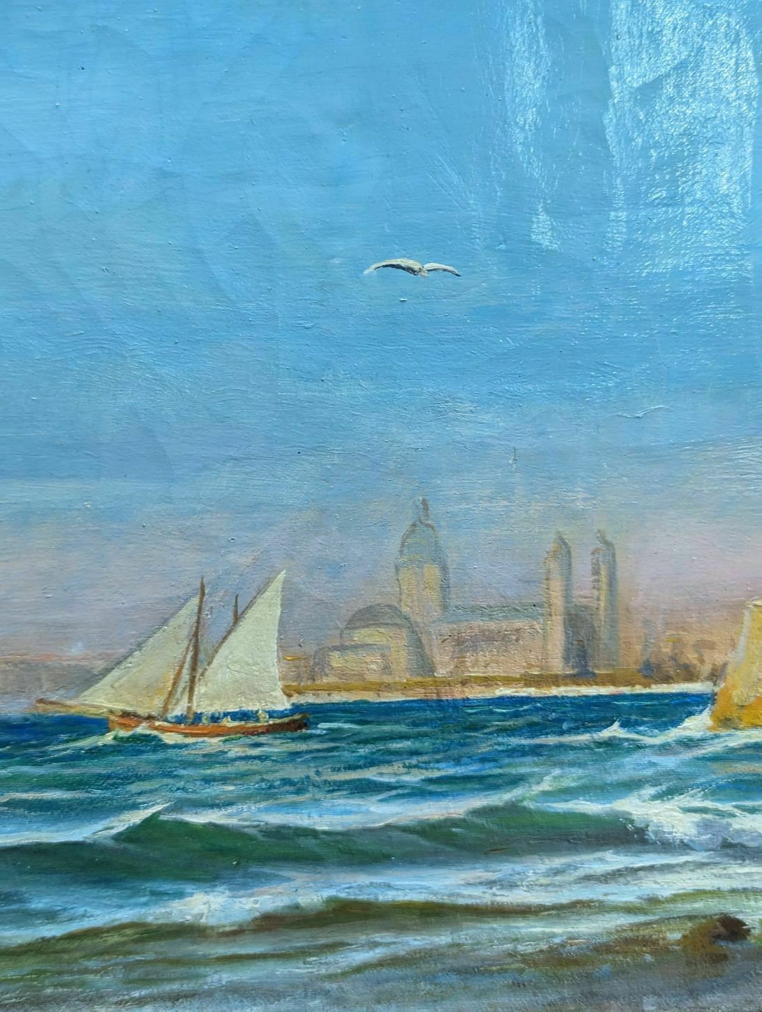 Oil Painting On Canvas Marine By François Gautier (1842 1917) photo vintage