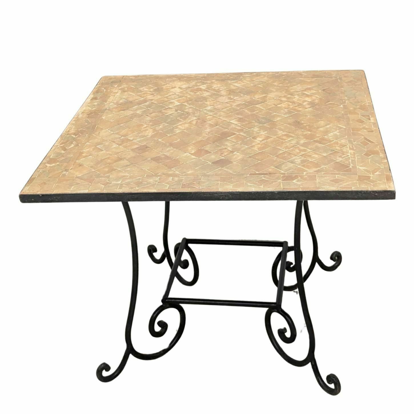 Square Pedestal Table Or Outdoor Table In Wrought Iron And Tiles photo furniture