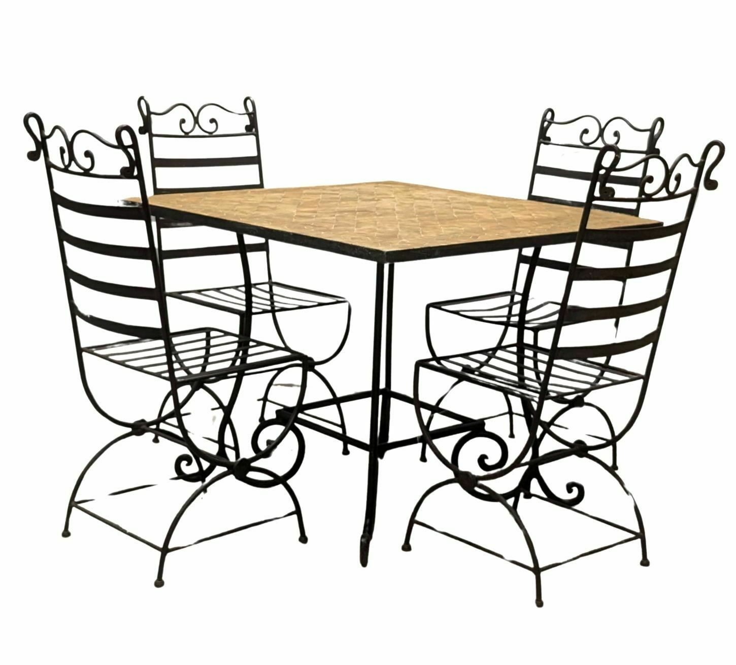 Square Pedestal Table Or Outdoor Table In Wrought Iron And Tiles photo vintage