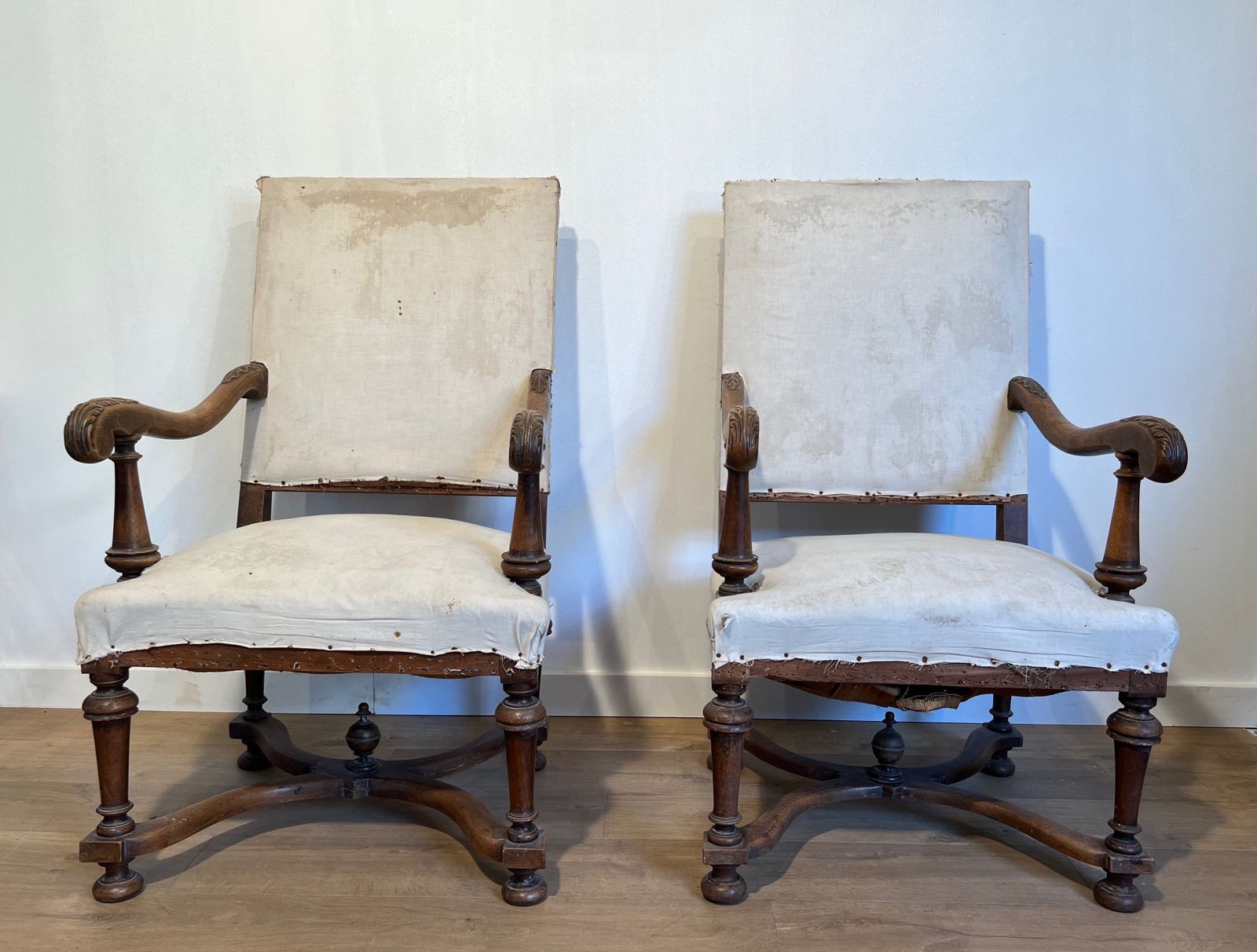 Pair Of Louis XIII Style High Back Walnut Armchairs photo furniture