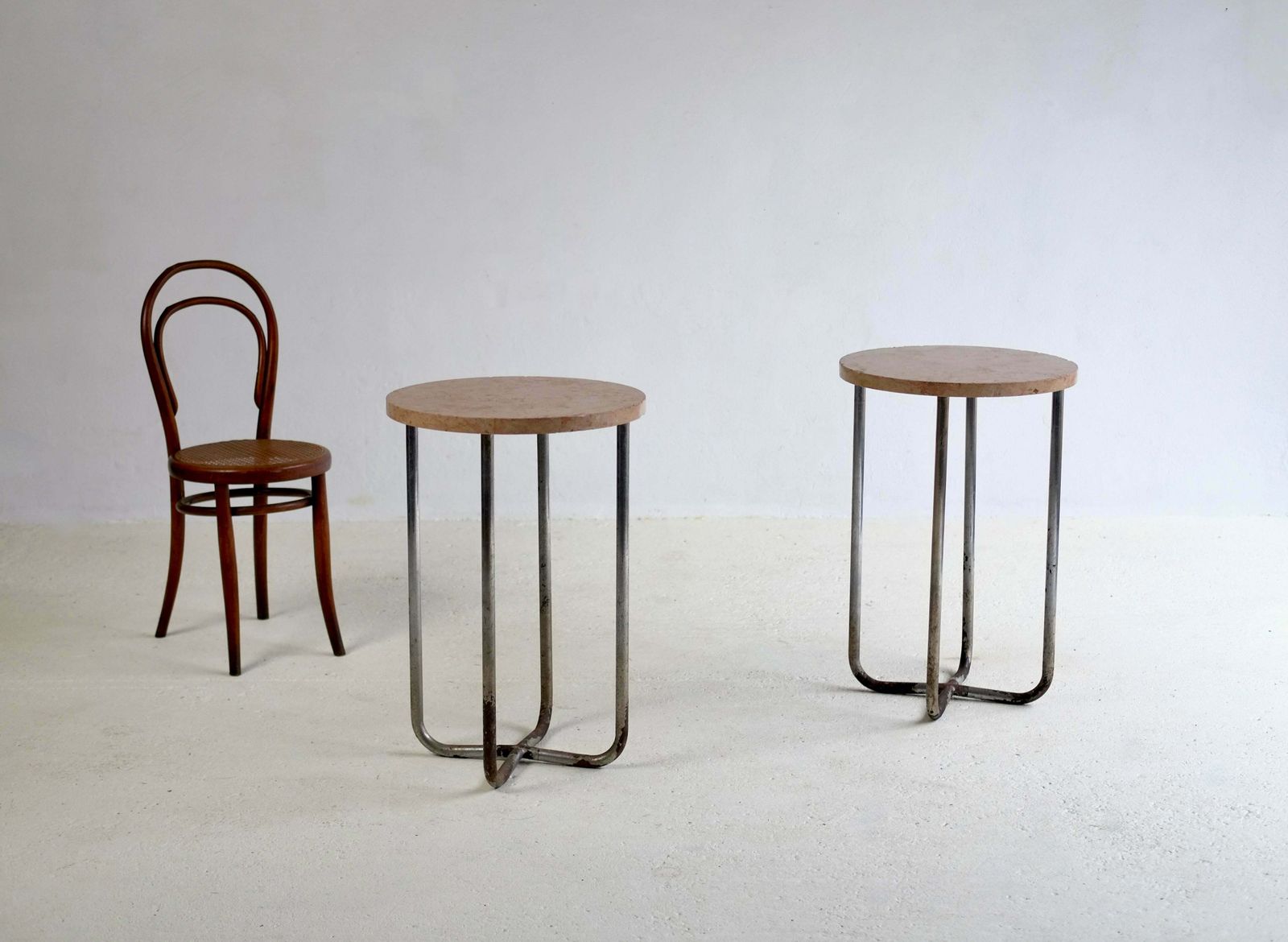 Bauhaus Style Tubular Stone Side Tables, Circa 1930's