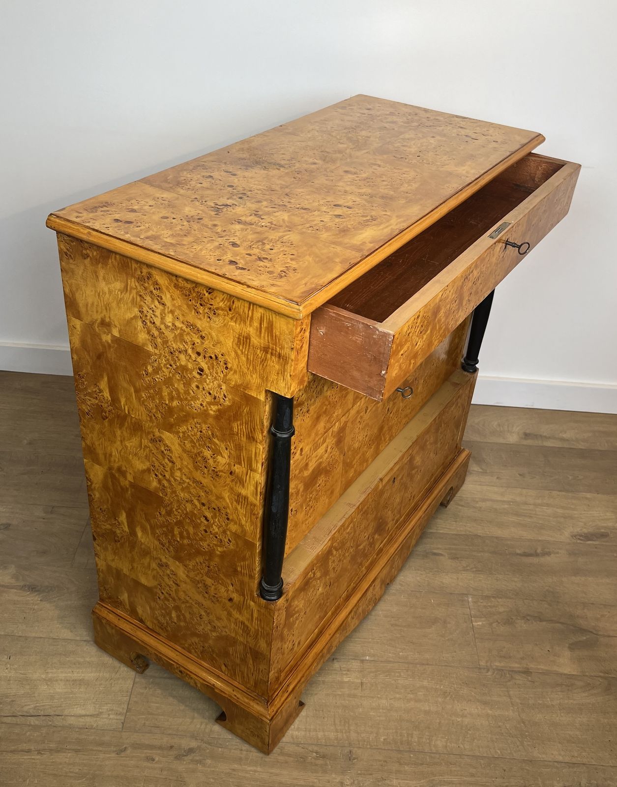 Small Biedermeier Style Chest Of Drawers With Four Drawers In Speckled Maple photo vinterior