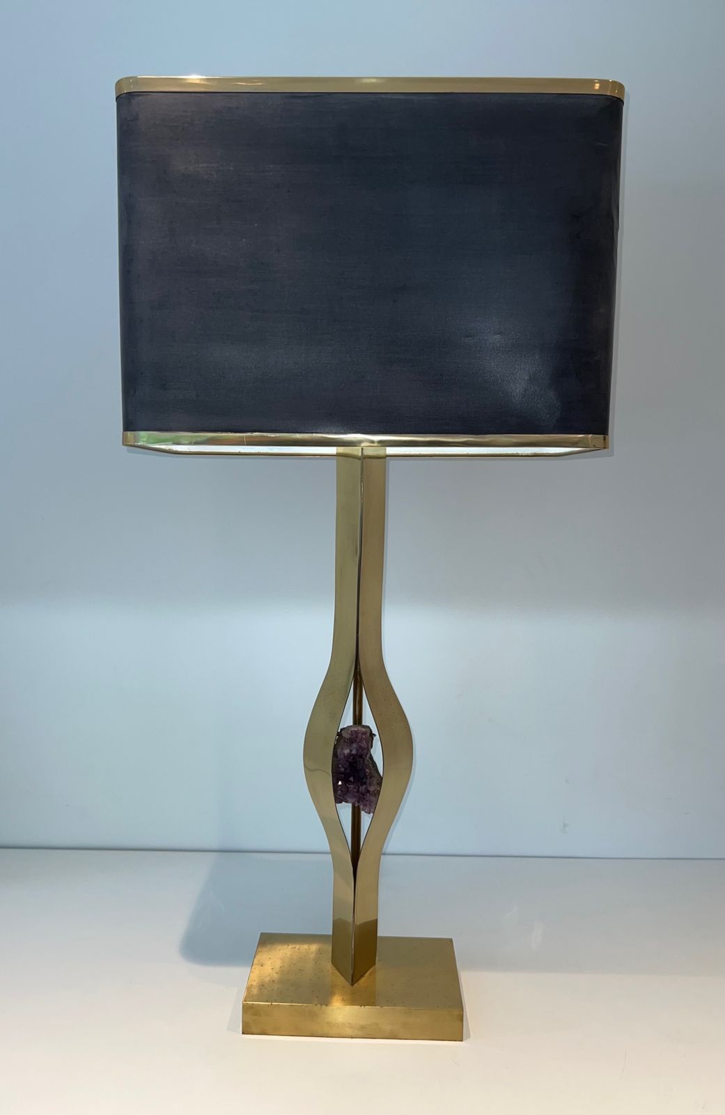 7500.0 Important Sculptural Brass Lamp Composed Of An Amethyst By Willy Daro photo
