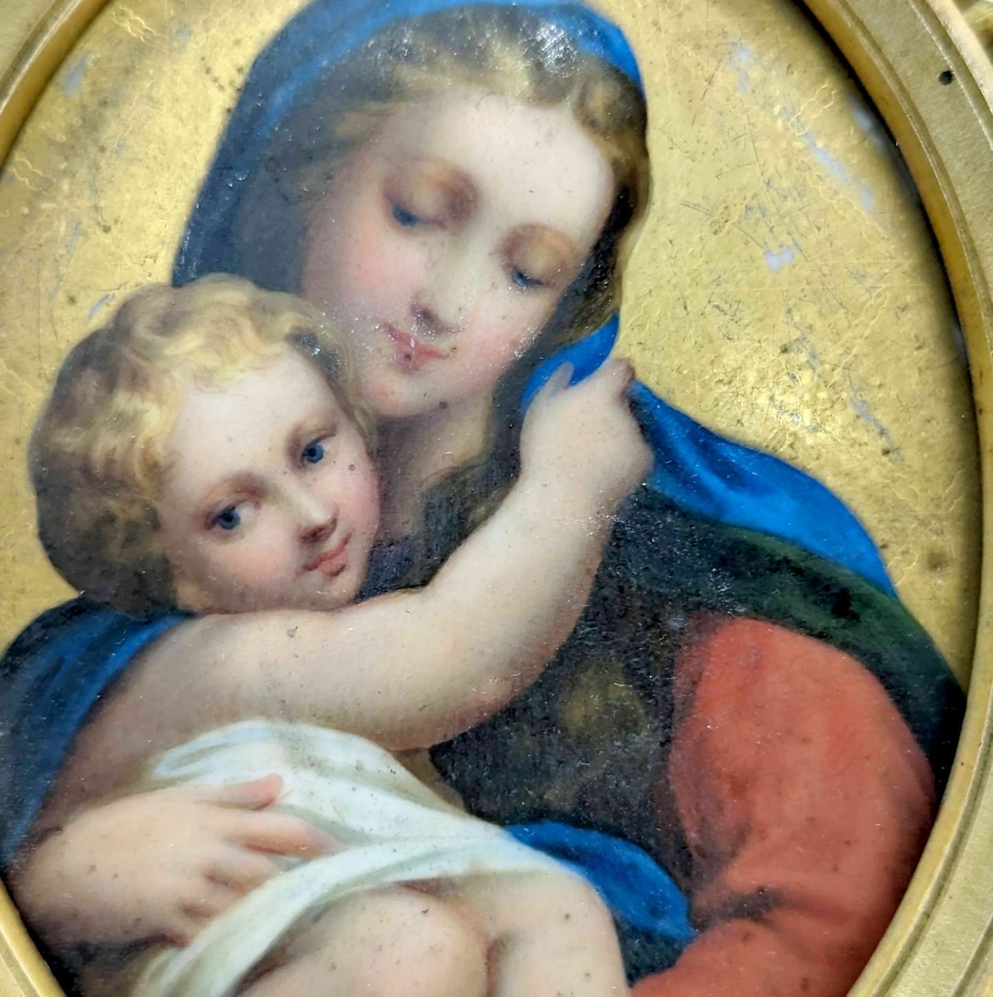 Religious Painting On Ceramic Virgin Mary 19th Century photo 394.0