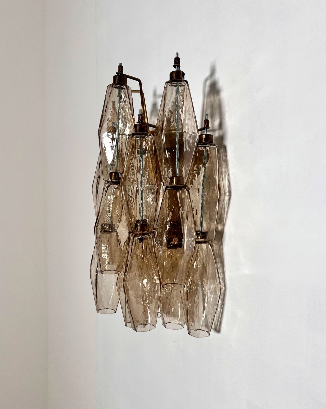 photo vinterior Vintage Murano Italian Poliedri Smoked Glass Wall Sconces