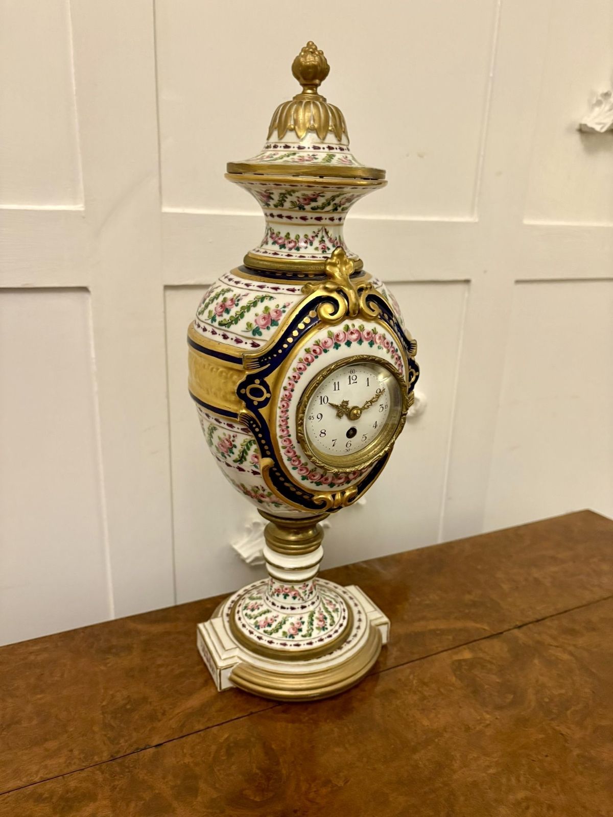 Outstanding Quality Large French Antique 19th Century Hand Painted Porcelain Urn Shaped Mantle Clock photo vinterior