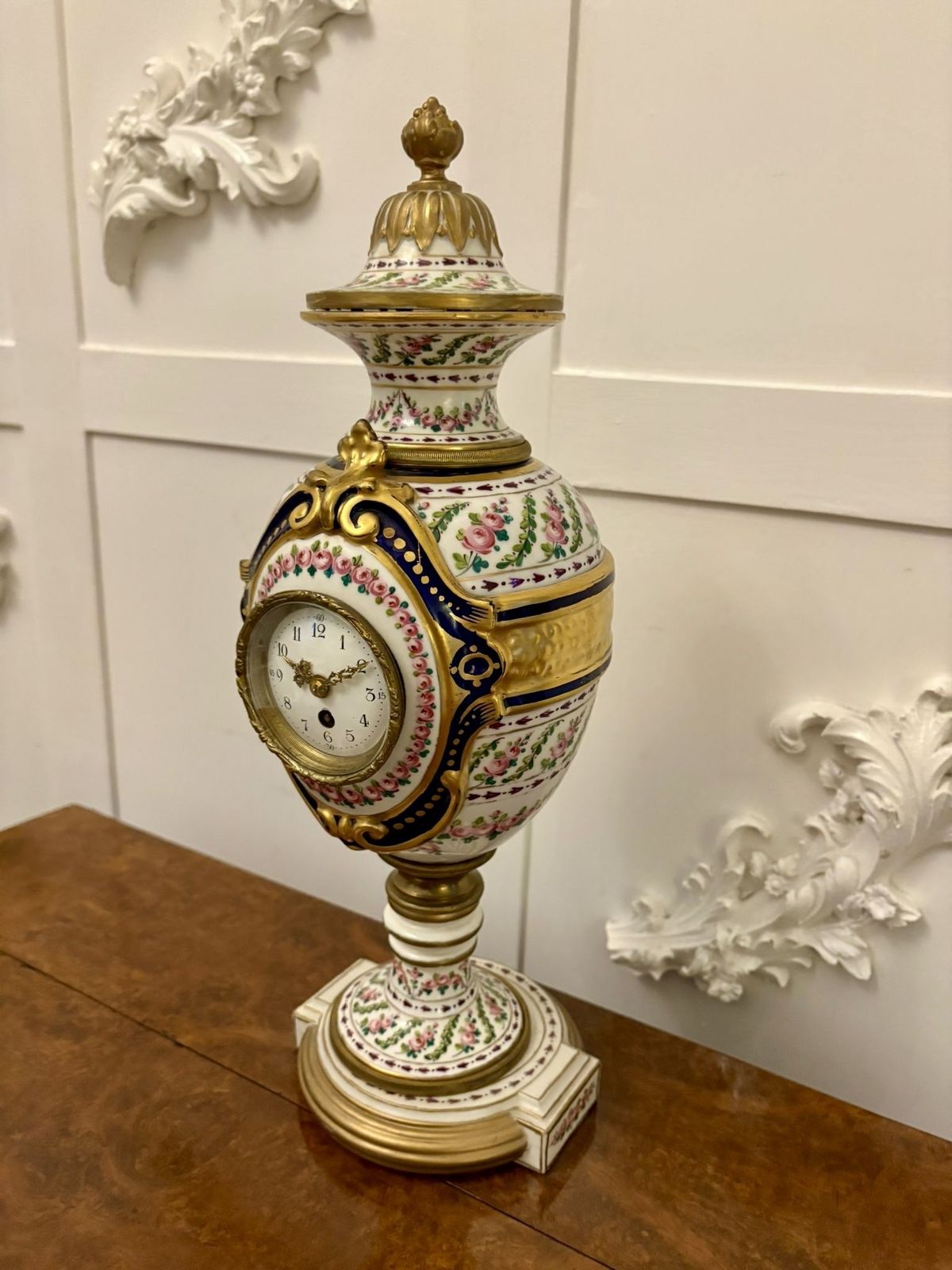 Outstanding Quality Large French Antique 19th Century Hand Painted Porcelain Urn Shaped Mantle Clock photo vintage