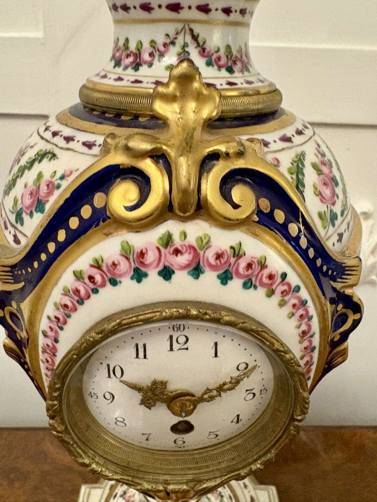 photo furniture Outstanding Quality Large French Antique 19th Century Hand Painted Porcelain Urn Shaped Mantle Clock