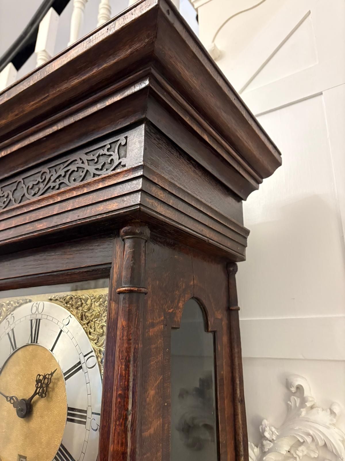 photo vinterior Outstanding Quality Antique 18th Century Oak And Burr Oak Brass Face Longcase Clock