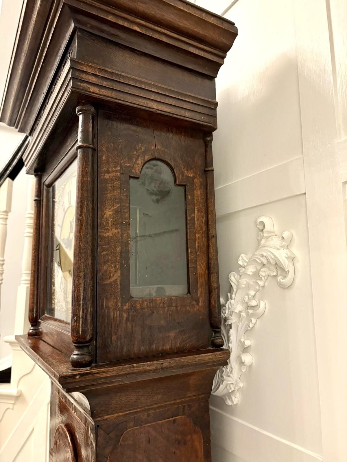 photo buy Outstanding Quality Antique 18th Century Oak And Burr Oak Brass Face Longcase Clock