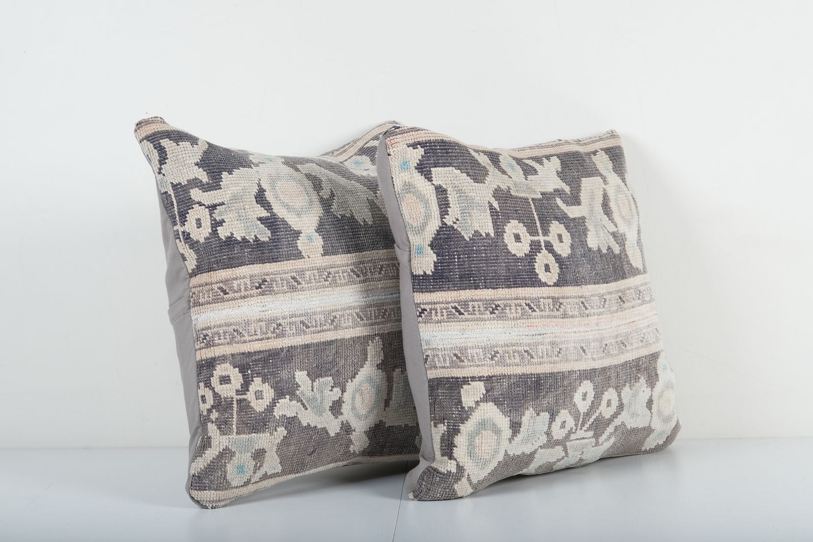 Muted Beige And Blue Carpet Rug Pillow, Faded Ethnic Turkish Yastik Pillow, Oushak  Pillow Cover photo for sale