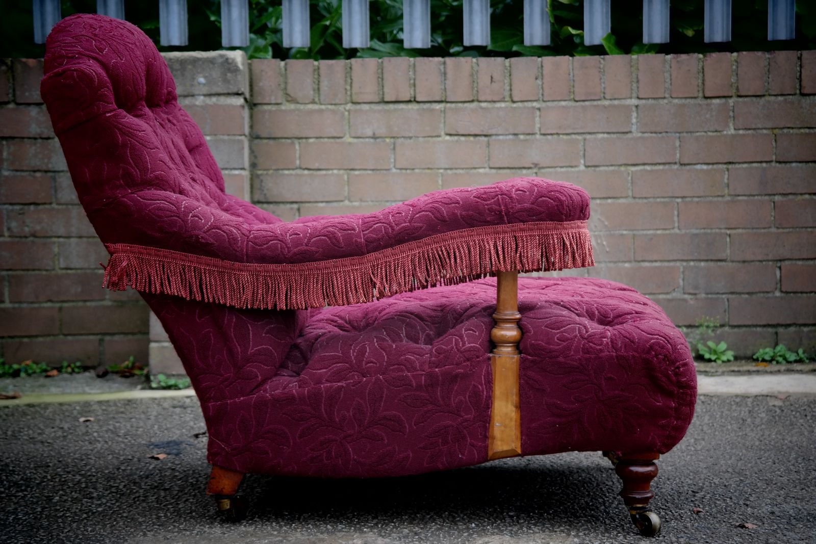 Furniture A Howard & Sons Buttoned Open Armchair In Heavy Burgundy Fabric photo