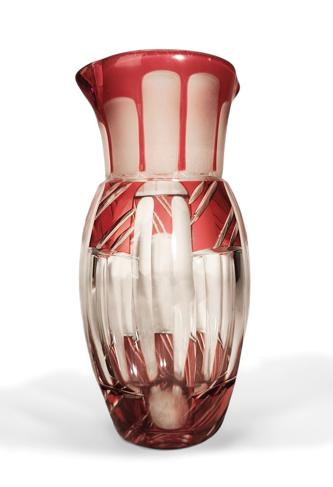 1930s Art Déco Crystal Cocktail Shaker/Bottle And Lid In Ruby Red Overlay Glass, France photo vinterior
