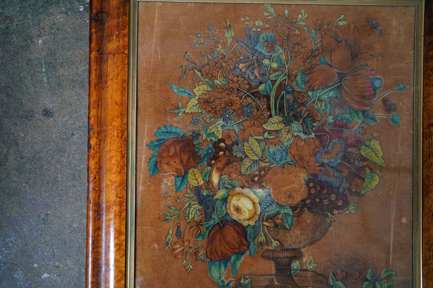 A Mid 19thc Victorian Period Floral Still Life Velvet Painting C.1850 photo for sale