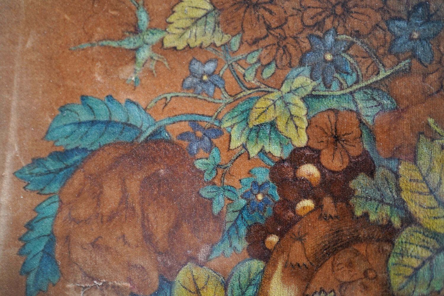 A Mid 19thc Victorian Period Floral Still Life Velvet Painting C.1850 photo vintage
