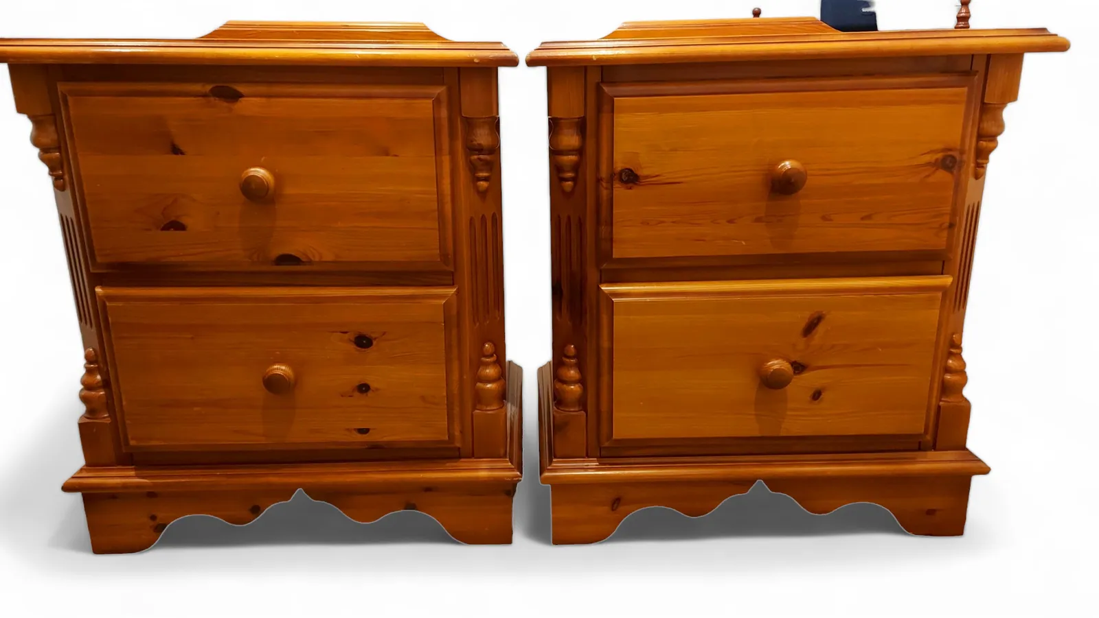 Pair English Country Windsor Pine Farmhouse Large Bedside Tables Oka Lombok photo for sale