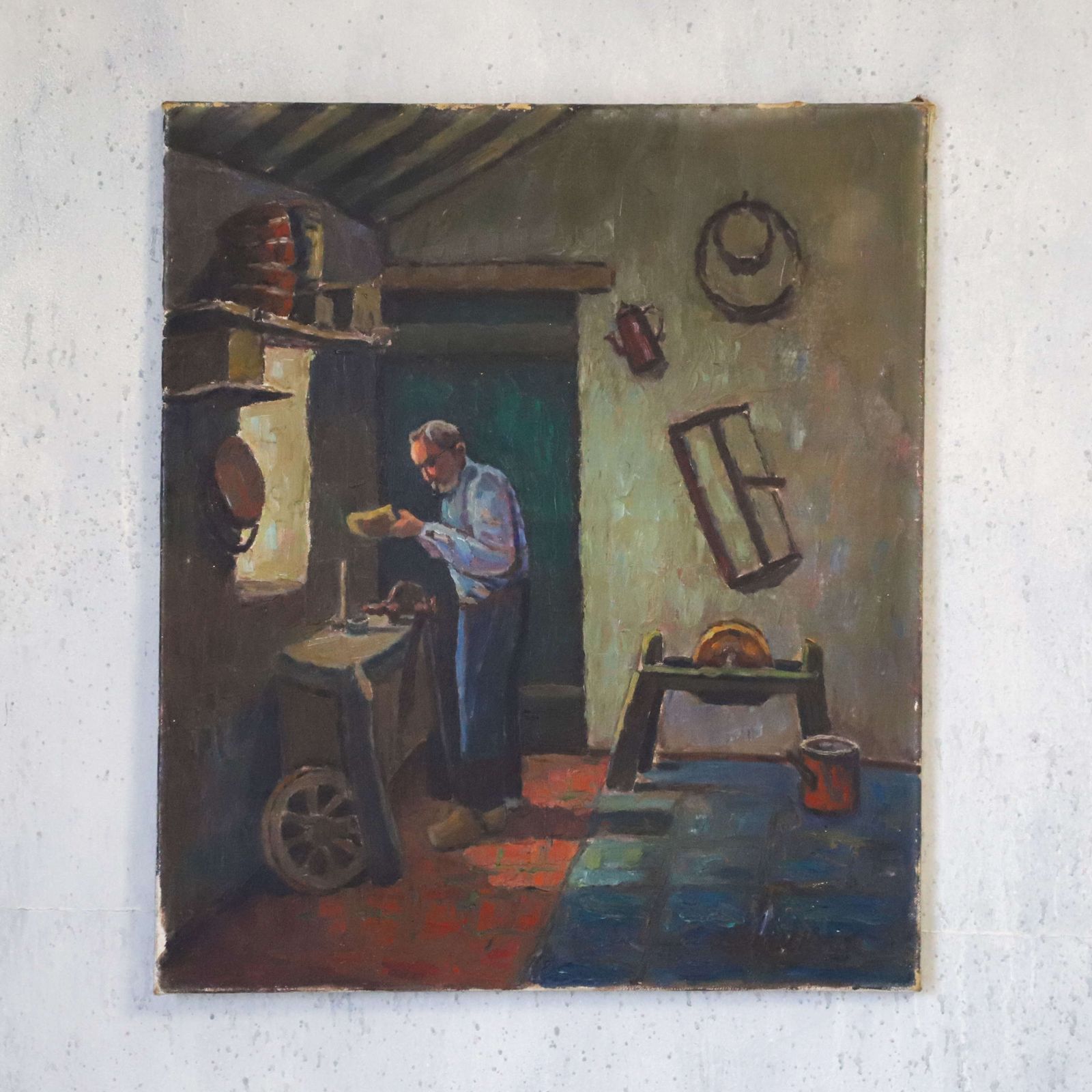 Early French Naïve Painting Of A Clog Maker photo for sale