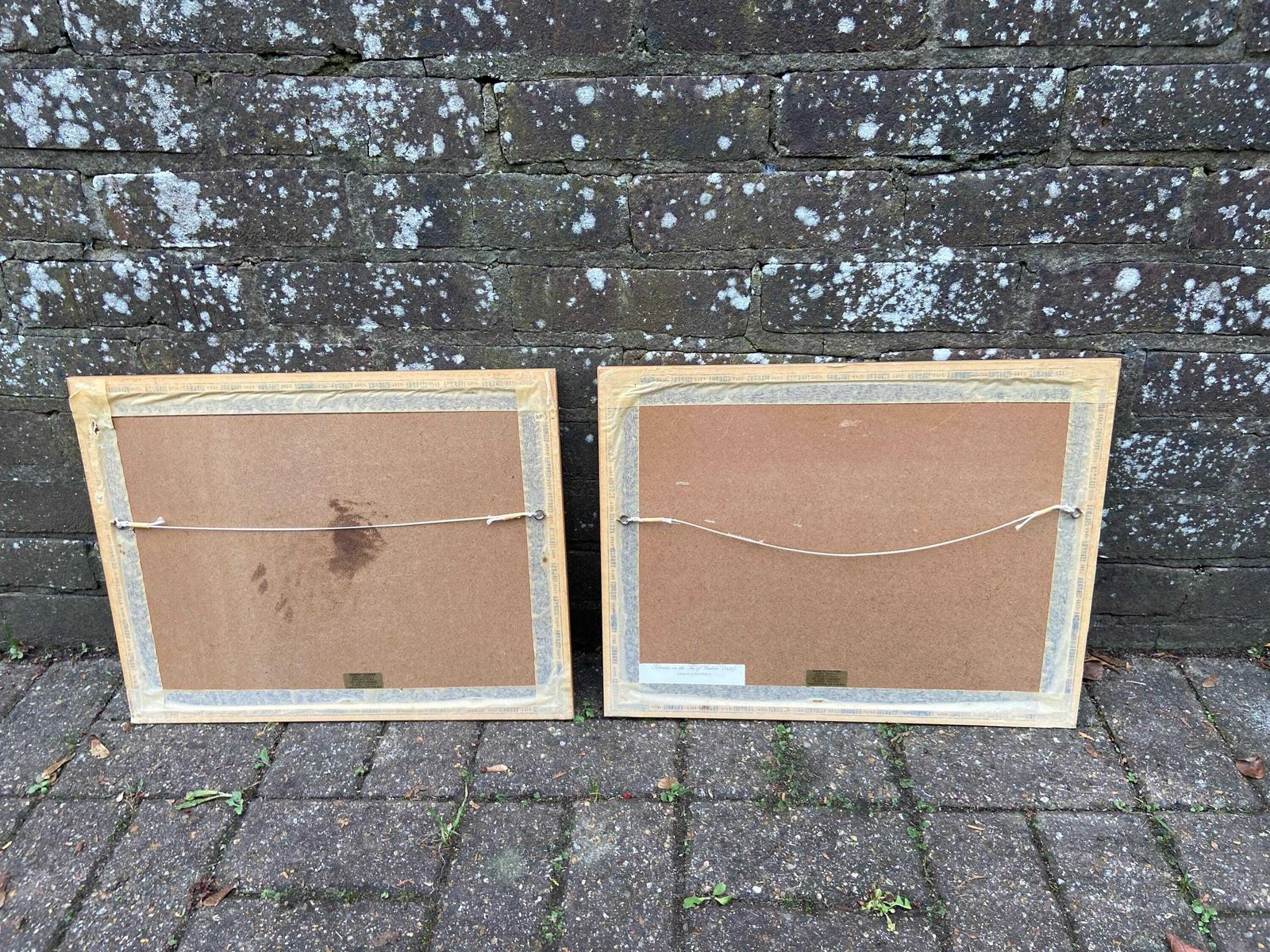 Pair Of Mid Century Vintage Wooden Frames With Geometric Detail   Light Golden Wood With Black Lines, Glazed Frames; David Roberts Prints X2 photo buy