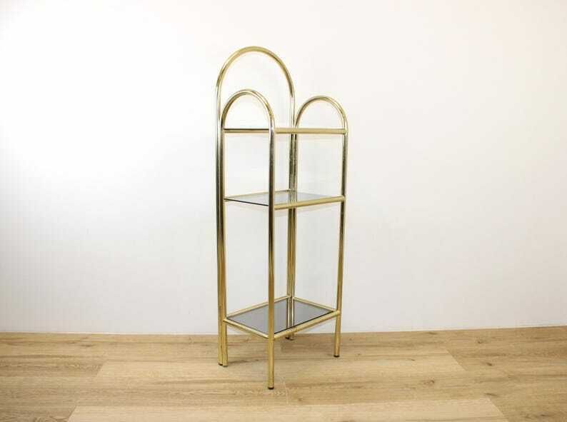Vintage Mid Century Modern Shelves/Hollywood Regency Shelving With Smoked Glass 80's/Bathroom Stand/Flower Stand/Book Stand