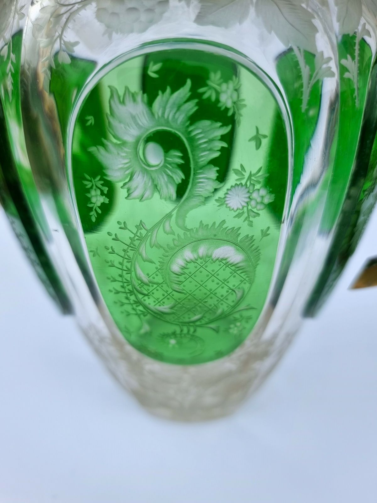 photo furniture 19th Century Bohemian Glass Claret Jug With Finely Cut Green Glass Panels Circa 1890