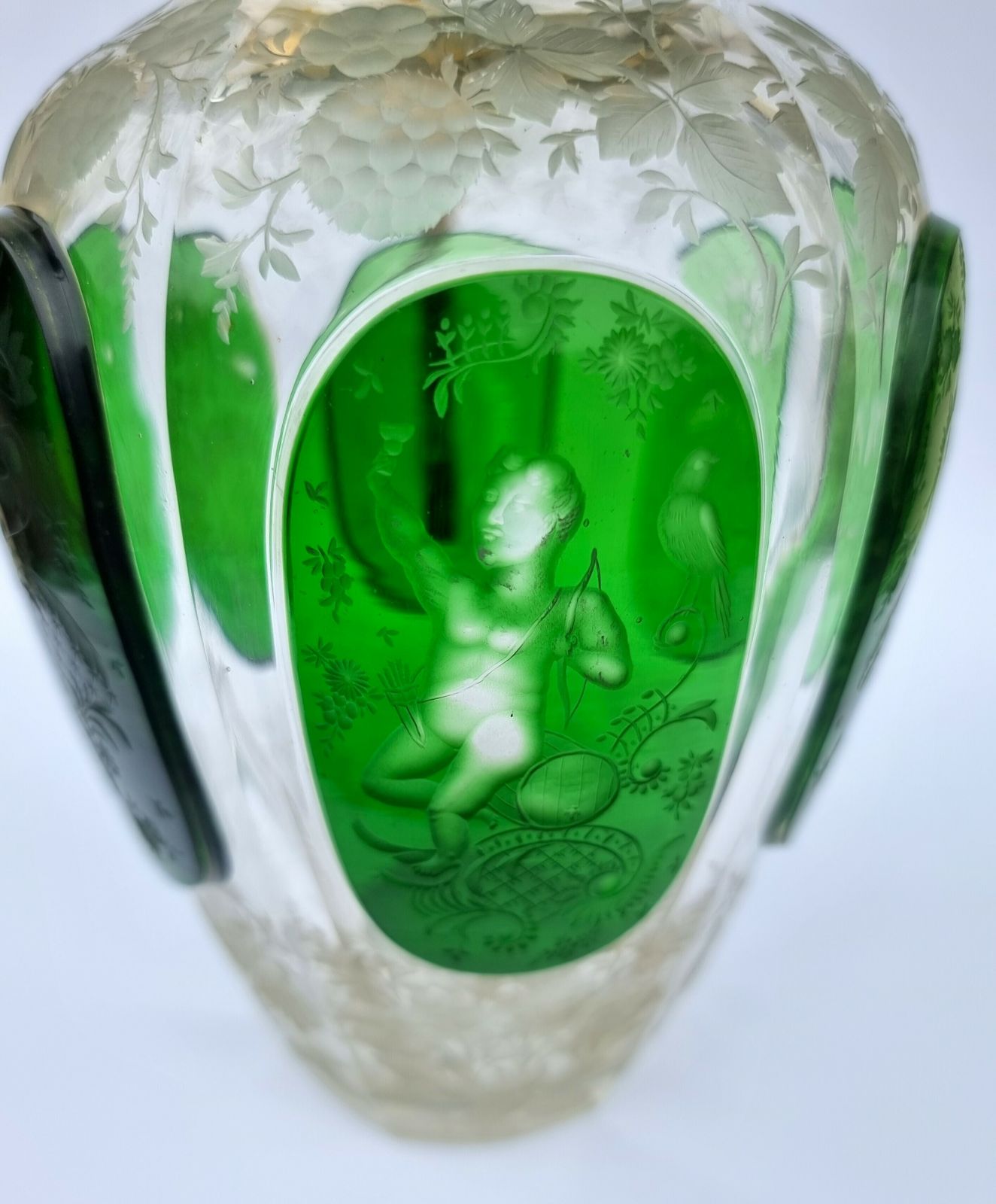 photo buy 19th Century Bohemian Glass Claret Jug With Finely Cut Green Glass Panels Circa 1890